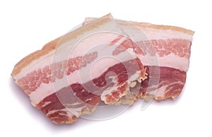 Slices of smoked bacon isolated on white background