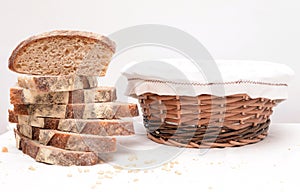 Slices of sourdough bread and a basket