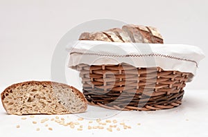 Slices of sourdough bread in a basket