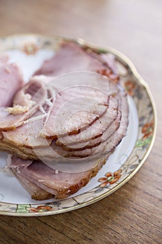 Slices of spiral ham on a plate