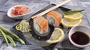 2 slices of sushi for torrets and decoration photo