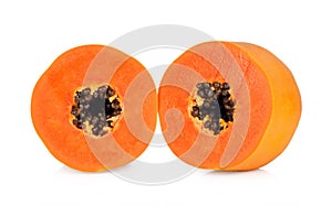 Slices of sweet papaya on white background.