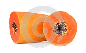 Slices of sweet papaya on white background.