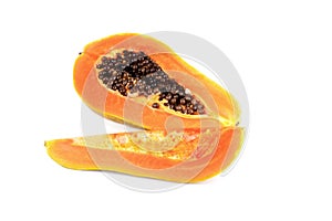 slices of sweet papaya on white background