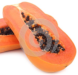 Slices of sweet papaya on white background