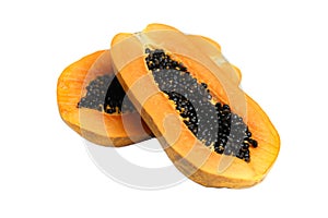 Slices of sweet papaya on white isolate background