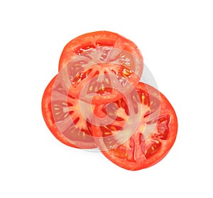 Slices of tasty raw tomato isolated on white