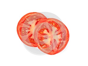 Slices of tasty raw tomato isolated on white