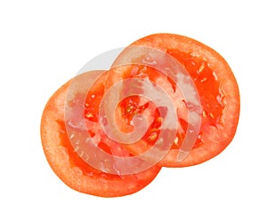 Slices of tomato for burger isolated on white