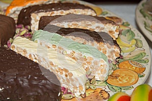 Slices of Torrone Pie: Typical Italian Christmas Cake