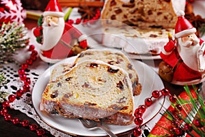 Slices of traditional stollen cake for Christmas