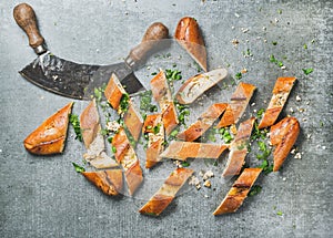 Slices of turkish pizza pide and herb chopper