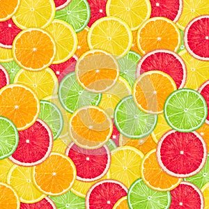 Slices of various citrus fruits background.