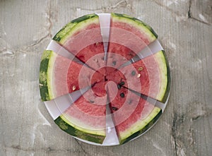 Slices of watermelon on a white plate