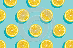 Slices of yellow lemon summer background.