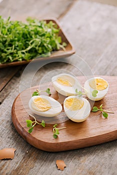 Slicing the hard-boiled eggs in two