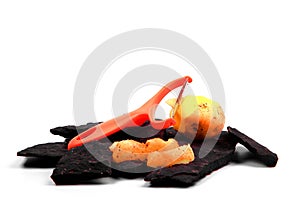 Slicing potatoes. Potato peeler. on a white isolated background. Slicer. Professional