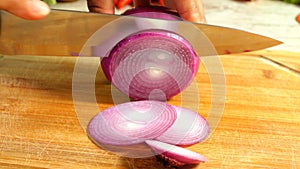 Slicing Red Onion In Slow Motion