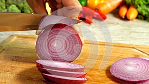 Slicing Red Onion In Slow Motion