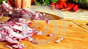 Slicing Red Onion In Slow Motion