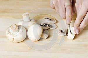 Slicing white mushroom