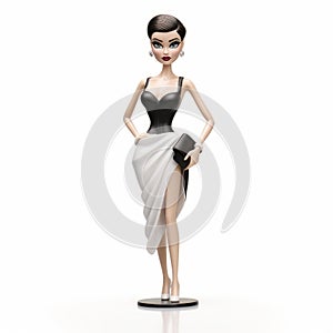 Slicked Back Hairstyle Female Cartoon Figurine On White Background