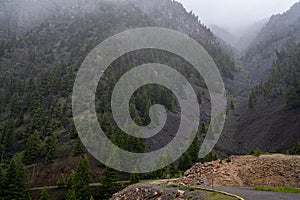 The slide area where part of the mountain collapsed at Earthquake Lake Quake Lake National Geologicial site in Montana photo