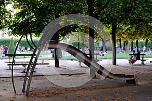 Slide in a children's playground in the Place des Vosges in Paris, France