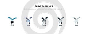 Slide fastener icon in different style vector illustration. two colored and black slide fastener vector icons designed in filled,