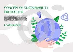 Slide or landing page layout with illustration of the concept of sustainability