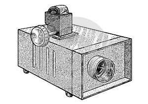 Slide projector illustration, drawing, engraving, ink, line art, vector