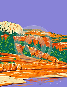 Slide Rock State Park located in Oak Creek Canyon Sedona Arizona USA WPA Poster Art