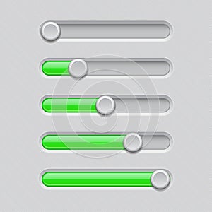 Slider bars. Gray green volume level console