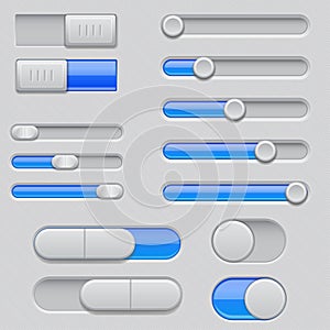 Slider bars. Set of gray blue volume level console