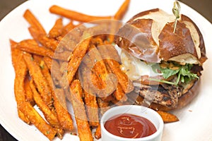 Slider Burger and Sweet Potato Fries