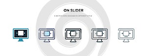 On slider icon in different style vector illustration. two colored and black on slider vector icons designed in filled, outline,