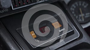 Slider View Of Old-Fashioned Car Radio. Footage. Car interior old classic.