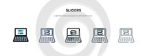 Sliders icon in different style vector illustration. two colored and black sliders vector icons designed in filled, outline, line