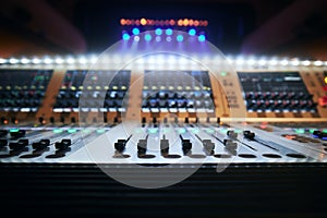 Sliders of professional audio mixing console
