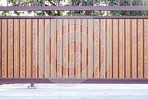 Sliding door security in front of home on background