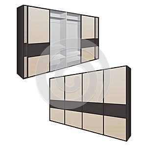 Sliding door wardrobe or dressing room, changing rooms, shop with a wood texture in vector graphics