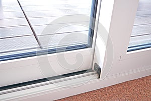 Sliding glass door detail and rail embed in floor