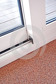 Sliding glass door detail and rail embed in floor