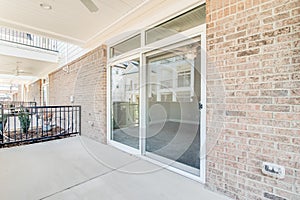 Sliding glass doors to a patio.