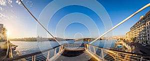 Sliema, Malta - Footbridge at Tigne Point with panoramic view of Valletta and Manoel Island