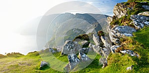 Slieve League, Irelands highest sea cliffs, located in south west Donegal along this magnificent costal driving route. One of the