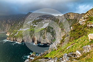 Slieve League, Irelands highest sea cliffs, located in south west Donegal along this magnificent costal driving route. One of the