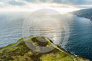 Slieve League, Irelands highest sea cliffs, located in south west Donegal along this magnificent costal driving route. One of the