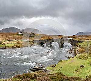 Sligachan Old stone Bridge over River Sligachan - Isle of Skye, Scotland UK