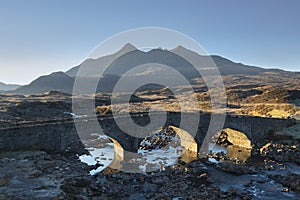 Sligachan old stone bridge on a sunny morning